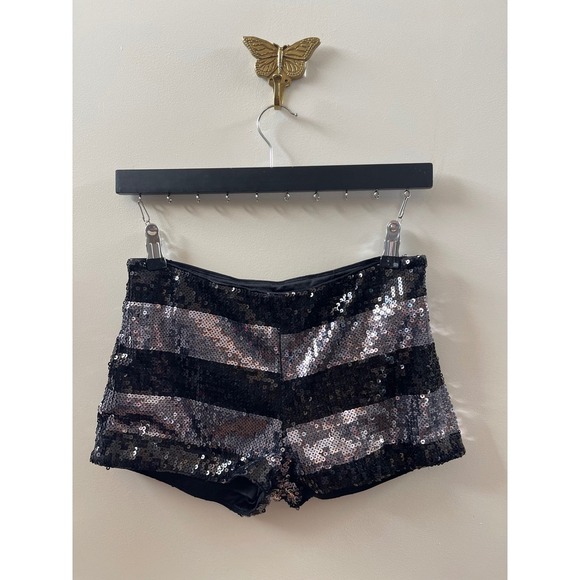 Forever 21 Pants - Forever 21 Womens Black Silver Striped Sequin Mini Shorts Party Festival Size S